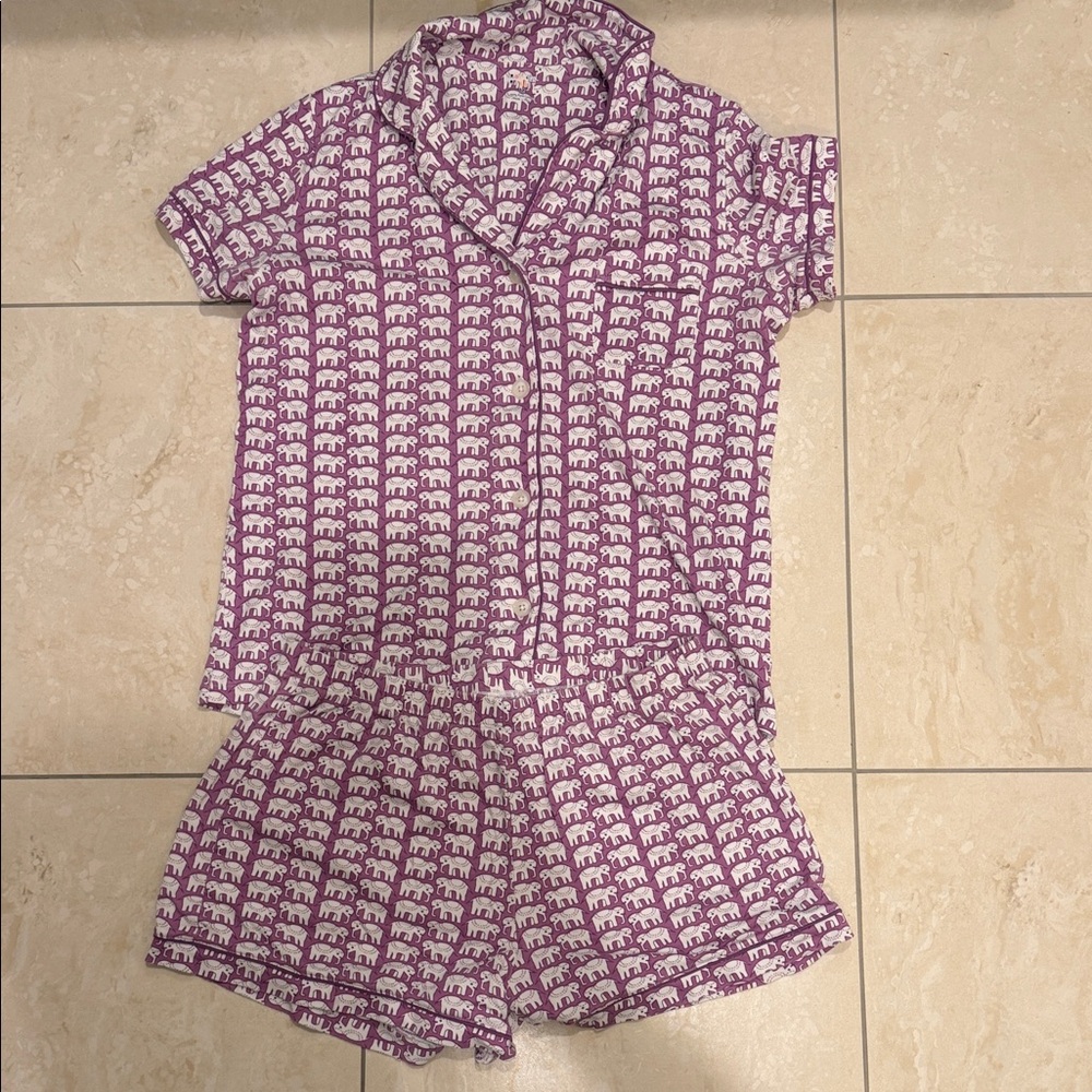 Roller rabbit Purple Elephant Print Pajama Set